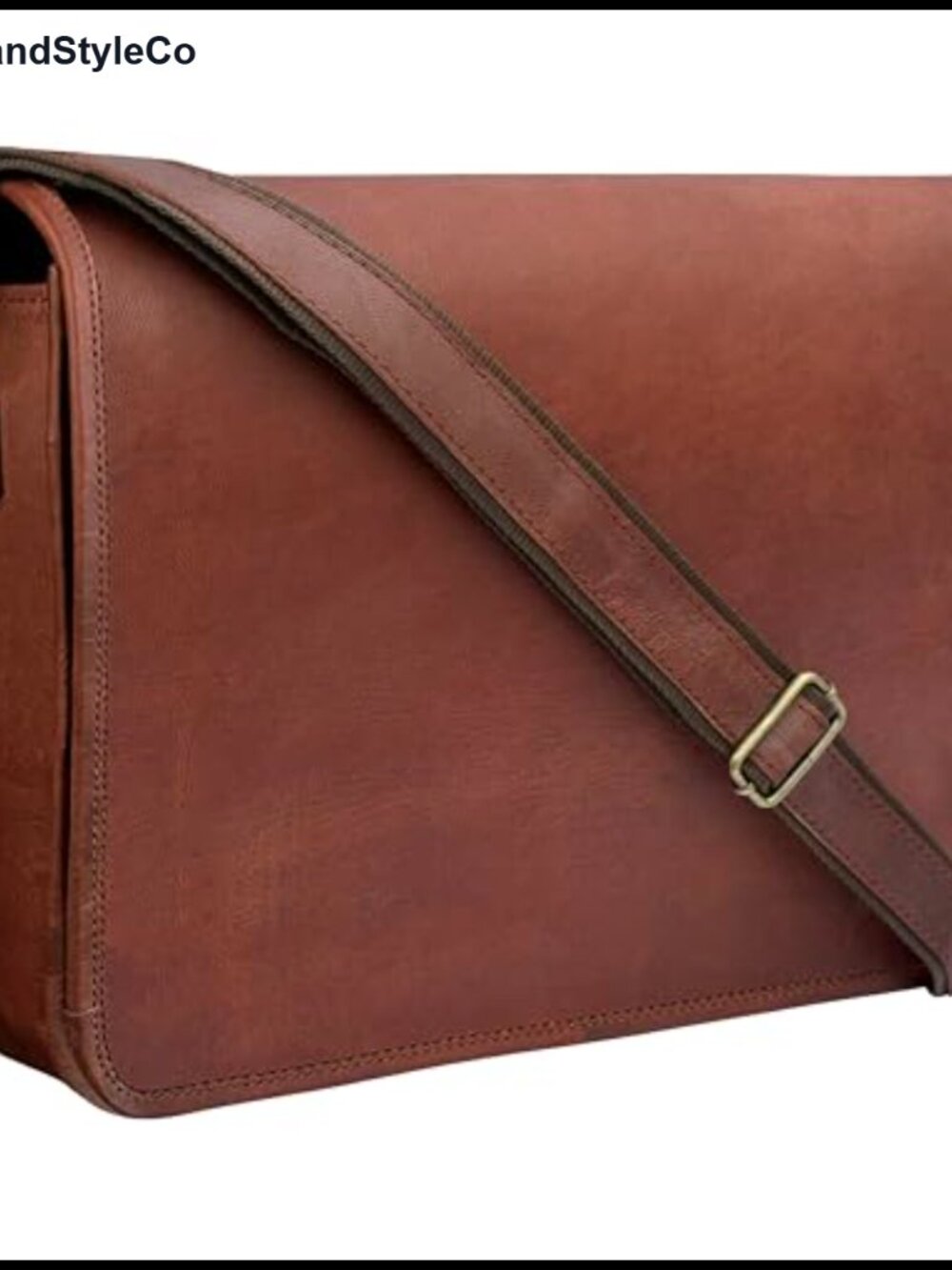 Goat Leather Messenger Bag Crossbody Laptop Satchel 14in